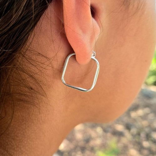 sterling silver square hoop earrings rear