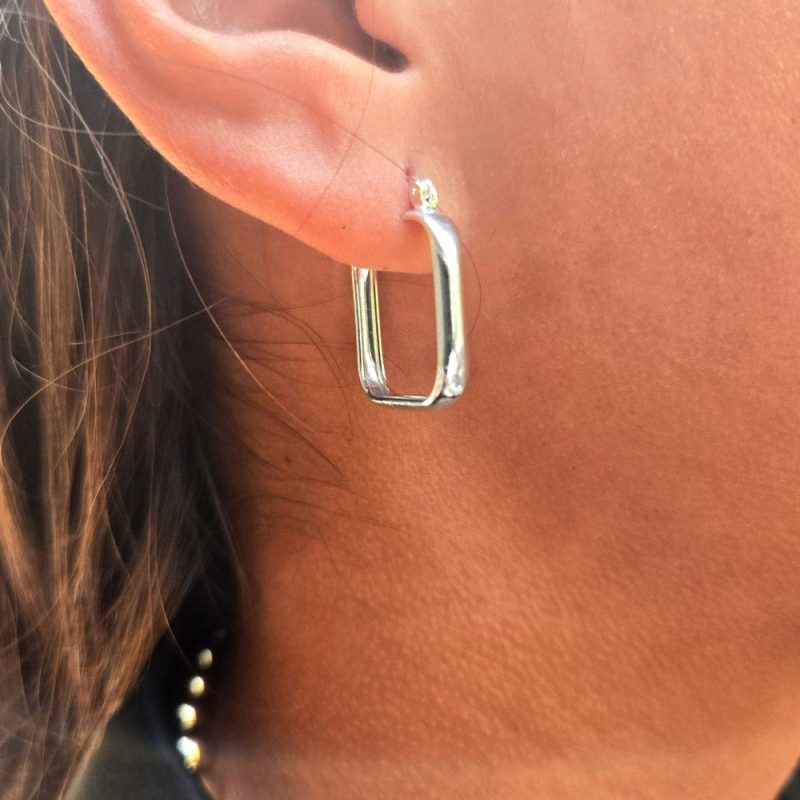 sterling silver square hoop earrings side