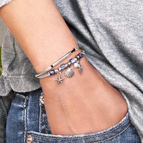 surfside silver adjustable bracelet with starfish charms pearl turret and shell charms