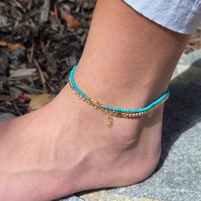 turquoise anklet w 14k gold filled 3mm anklet white